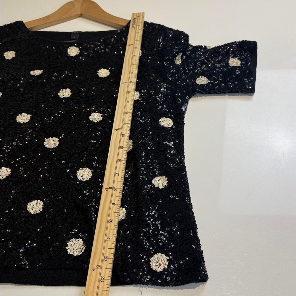 J CREW 28614 Short Sleeve Sequin Embellished Top T-Shirt Polka Dot Tee Black M - Picture 6 of 8